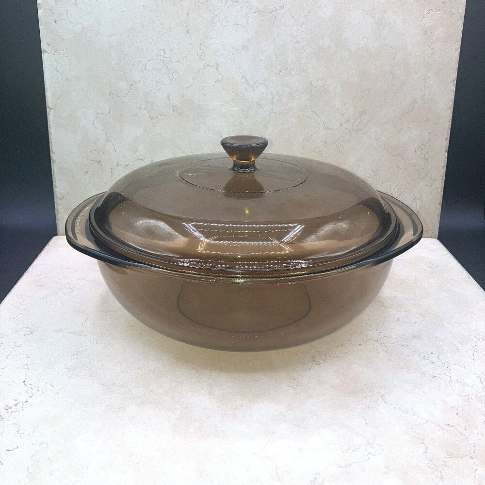 Vintage Pyrex Glass Fireside Amber 2 Quart Covered Casserole Dish 024 1970’s
